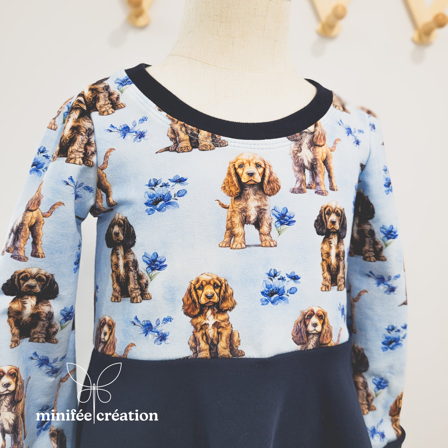 Robe évolutive à poches | 3-6 ans | Épagneuls fleuris
