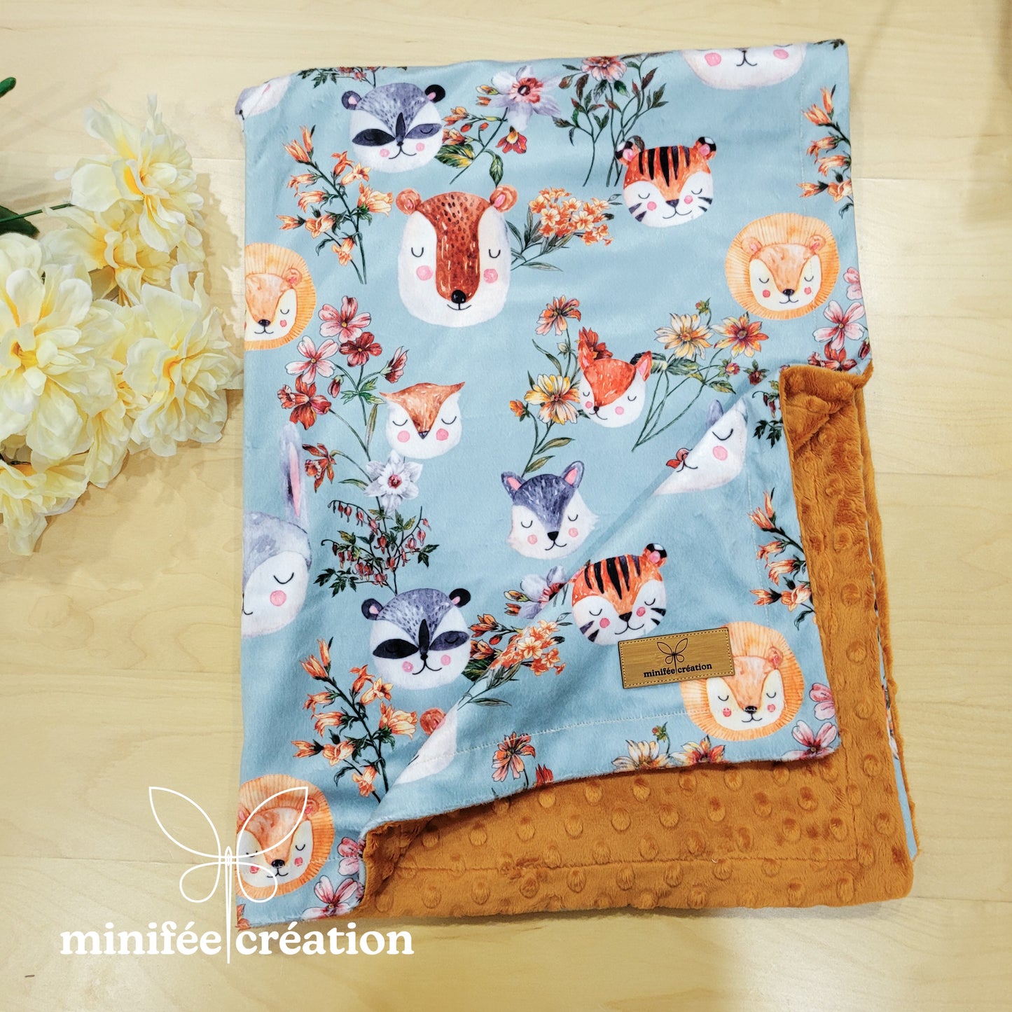 Doudou minky enfant | Animaux de la forêt