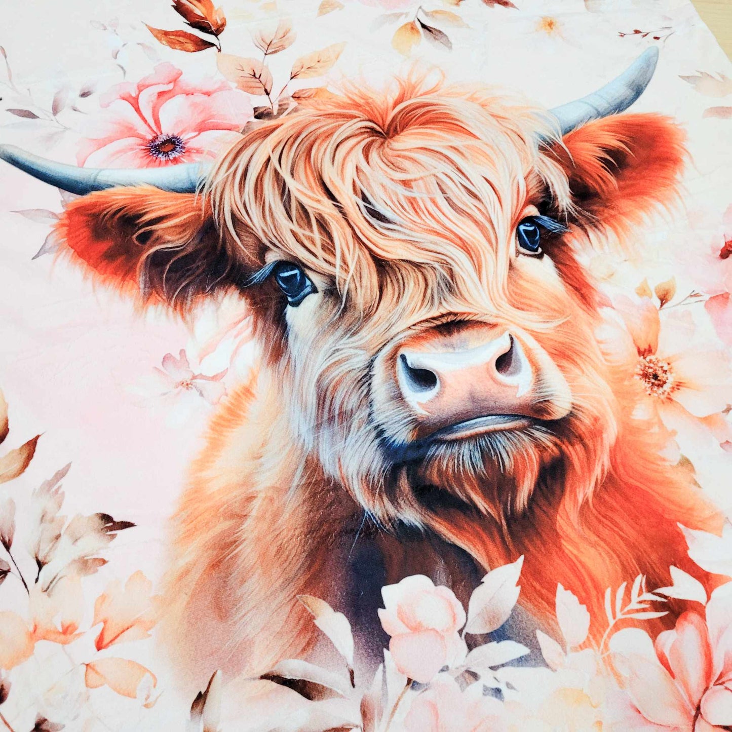 Doudou minky | Vaches higland sur fond rose
