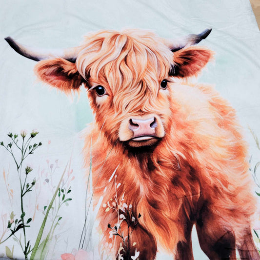 Doudou minky | Vaches Highland sur fond vert tendre