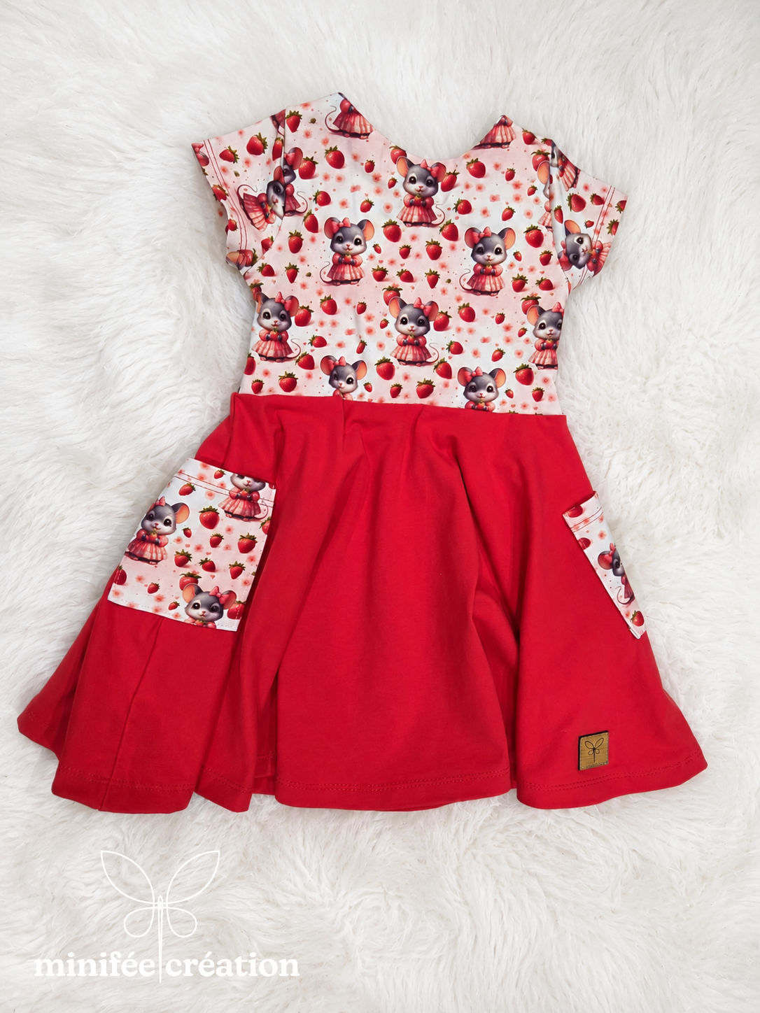 Robe à boucles | Petites souris et fraises | 2 ans
