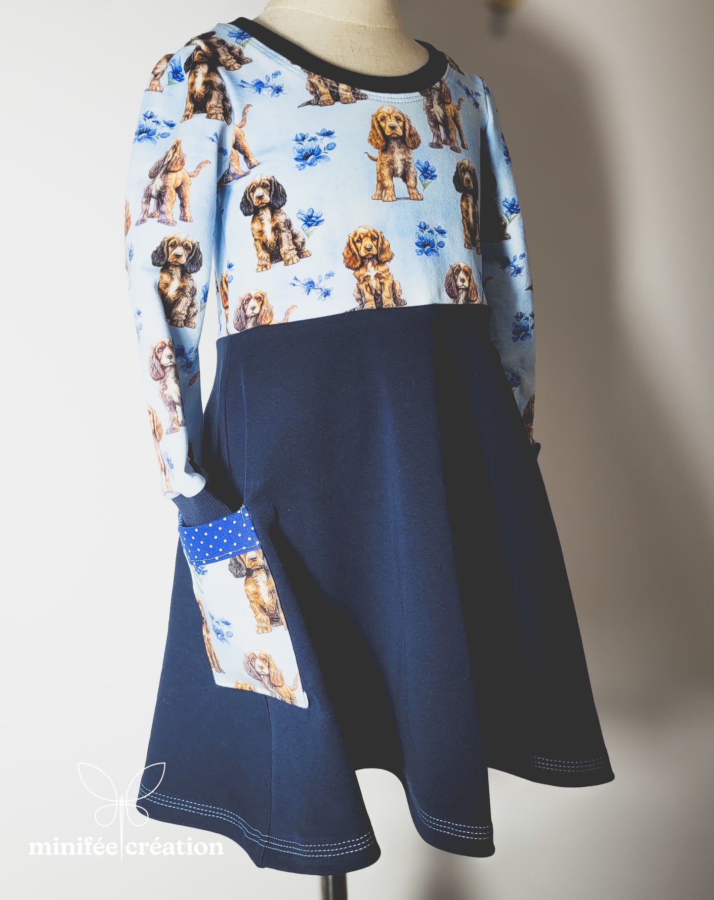 Robe évolutive à poches | 3-6 ans | Épagneuls fleuris