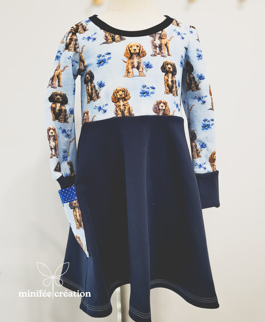 Robe évolutive à poches | 3-6 ans | Épagneuls fleuris