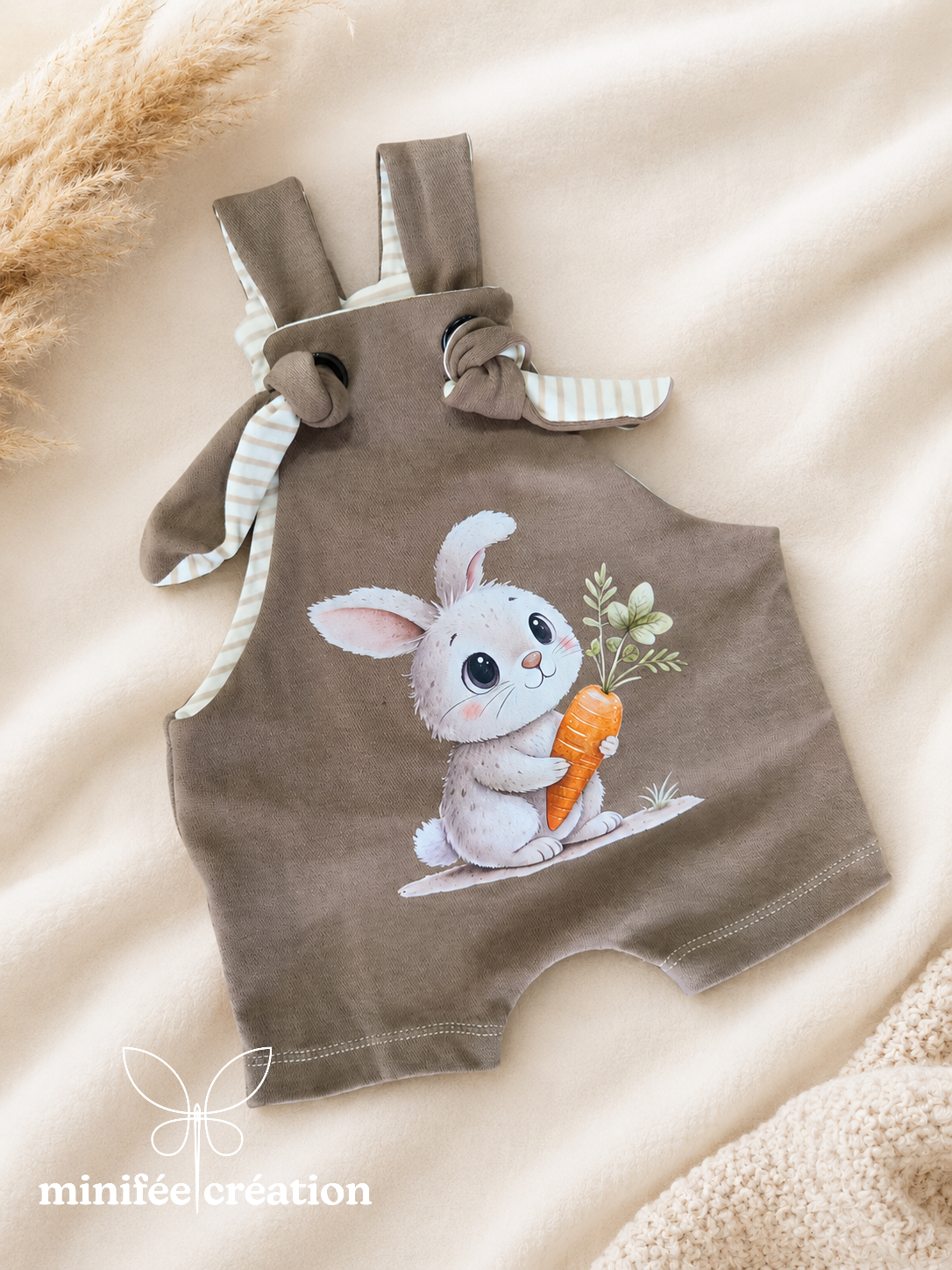 Salopette courte | lapin mignon | 3-6 mois, 12-18 mois